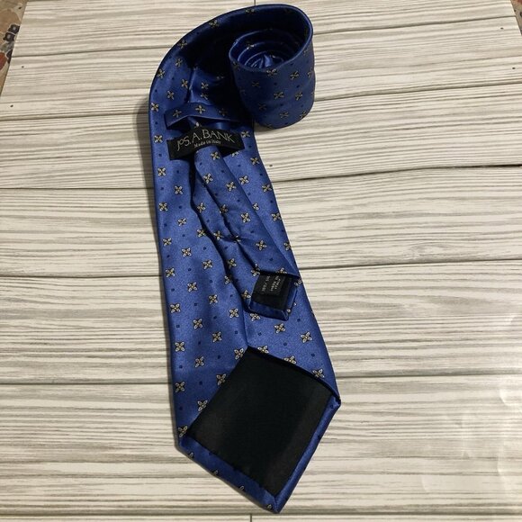 Jos. A. Bank Blue Geometric Mens Tie With White Flowers 100% Silk Made In Italy - Picture 5 of 5